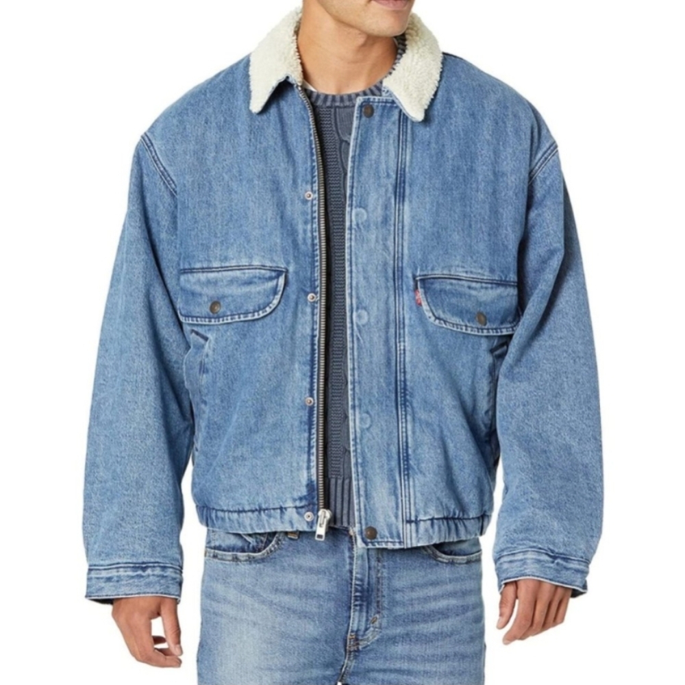 Levis NWT Sherpa Lined Blue Denim Jean Jacket Mens Size S • NEW - Picture 2 of 8